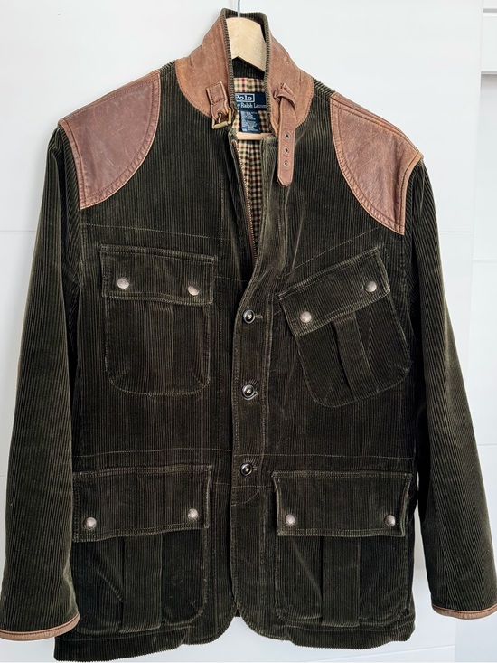 Ralph Lauren Other - Ralph Lauren Olive Corduroy Field Jacket with Brown Leather Shoulders